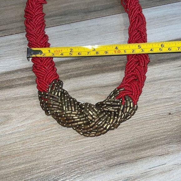 Ethnic Multistrand Red Bead Necklace With Wood Hook Closure - Picture 8 of 8